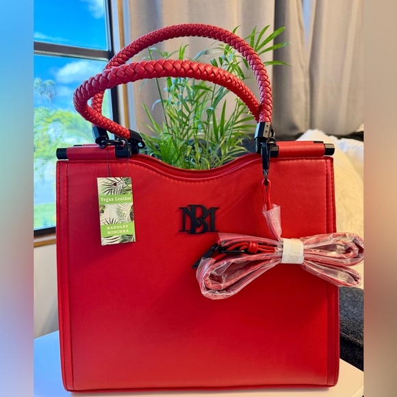 Badgley Mischka Handbags - BADGLEY MISCHKA Red Tote with Braided Handles